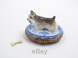 Limoges France Peint Main Scottish Terrier Dog with Bone Trinket Box, #288/300