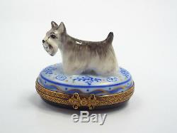 Limoges France Peint Main Scottish Terrier Dog with Bone Trinket Box, #288/300