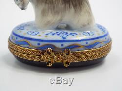 Limoges France Peint Main Scottish Terrier Dog with Bone Trinket Box, #288/300