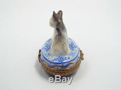 Limoges France Peint Main Scottish Terrier Dog with Bone Trinket Box, #288/300