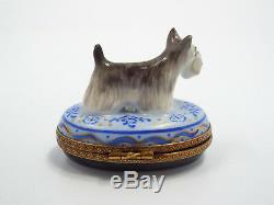 Limoges France Peint Main Scottish Terrier Dog with Bone Trinket Box, #288/300