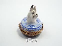 Limoges France Peint Main Scottish Terrier Dog with Bone Trinket Box, #288/300