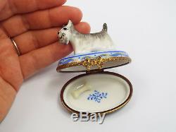 Limoges France Peint Main Scottish Terrier Dog with Bone Trinket Box, #288/300