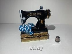 Limoges France Peint Main Sewing Machine Trinket Box With Thimble