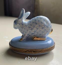 Limoges France Peint Main Trinket Box Blue Bunny Rabbit Herend Style Rare