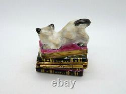 Limoges France Peint Main Trinket Box Cat on Books