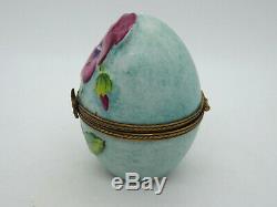Limoges France Peint Main Trinket Box Flower Egg with Bunny Rabbit #206/300