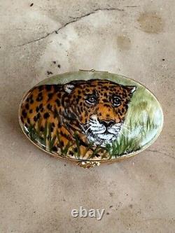 Limoges France Peint Main Trinket Box Leopard