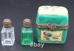 Limoges France Peint Main Trinket Box with 2 Perfume Bottles