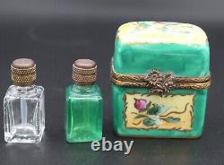 Limoges France Peint Main Trinket Box with 2 Perfume Bottles