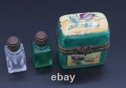 Limoges France Peint Main Trinket Box with 2 Perfume Bottles