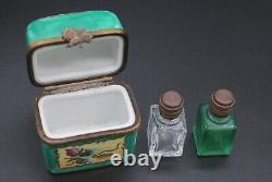 Limoges France Peint Main Trinket Box with 2 Perfume Bottles