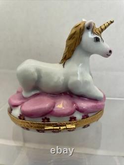 Limoges France Peint Main Unicorn Porcelain Trinket Box Hand Painted Numbered