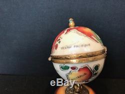 Limoges France Peint Main World Globe on Stand Trinket Box Signed A. C