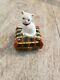 Limoges France Peint Main Trinket Box, Collectable, White Cat On Pillow