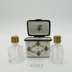 Limoges France Peint Mini Trinket Box with 2 Perfume Bottles Main Porcelain