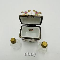 Limoges France Peint Mini Trinket Box with 2 Perfume Bottles Main Porcelain