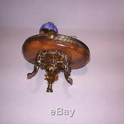 Limoges France Peint main TABLE WITH BLUE LAMP AND BOOKS Rare Hinged Trinket Box
