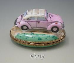 Limoges France Pink Volkswagen Convertible Beetle Pill Box Scarce