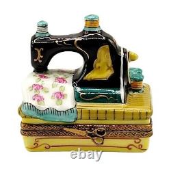 Limoges France Porcelain AL Trinket Box Sewing Machine Limited Edition 166/1000