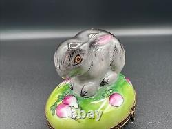 Limoges France Porcelain Bunny Rabbit 3D Trinket Box Peint Main Parry Vieille PV