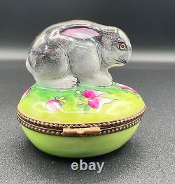 Limoges France Porcelain Bunny Rabbit 3D Trinket Box Peint Main Parry Vieille PV
