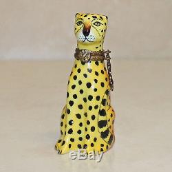 Limoges France Porcelain Cheetah Trinket Pill Box, 3.1'H, No Box