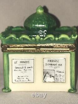 Limoges France Porcelain Floral Paris News Stand with Eiffel Tower Trinket Box