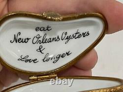 Limoges France Porcelain LE Trinket Box Eat New Orleans Oysters & Love Longer