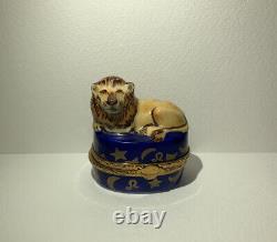Limoges France Porcelain Peint Main Artoria LE Trinket Box Lion Leo Saturn Moon