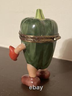 Limoges France Porcelain Rochard Trinket Box Green Pepper Vegetable Peint Main
