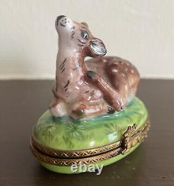 Limoges France Porcelain Rochard Trinket Box Peint Main Fawn Deer Wildlife