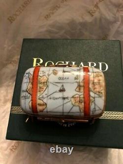 Limoges France Porcelain Suitcase World Map Trinket Box Rochard Hand Painted