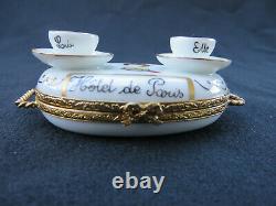 Limoges France Porcelain Tea Cart Trinket Box Cup Saucers Hotel Paris