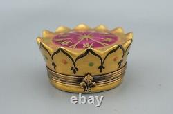 Limoges France Porcelain Trinket Box Chamart Crown Gold Enameled Decor Main