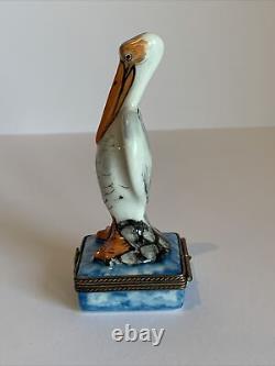 Limoges France Porcelain Trinket Box Chamart Peint Main Pelican Box