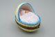 Limoges France Porcelain Trinket Box Charmart Baby In Crib Teddy Bear Peint Main