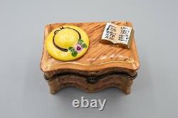 Limoges France Porcelain Trinket Box Dresser Chest Yellow Hat Book Peint Main