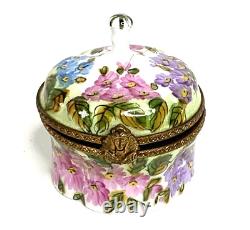 Limoges France Porcelain Trinket Box Flowers Inside Flowers Outside Multicolor