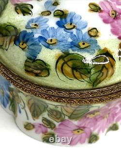 Limoges France Porcelain Trinket Box Flowers Inside Flowers Outside Multicolor