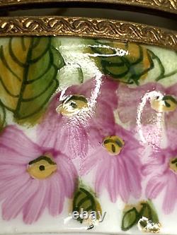 Limoges France Porcelain Trinket Box Flowers Inside Flowers Outside Multicolor