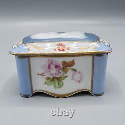 Limoges France Porcelain Trinket Box Pate Sur Pate Blue Cameo Woman Rose Flowers