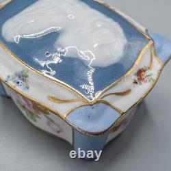 Limoges France Porcelain Trinket Box Pate Sur Pate Blue Cameo Woman Rose Flowers