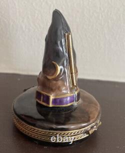 Limoges France Porcelain Trinket Box Peint Main Halloween Witch Hat Vintage