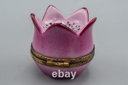 Limoges France Porcelain Trinket Box Pink / Purple Flower Peint Main