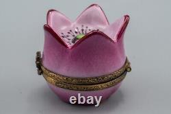 Limoges France Porcelain Trinket Box Pink / Purple Flower Peint Main