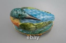 Limoges France Porcelain Trinket Box Piotet Chamart Kingfisher Bird Peint Main