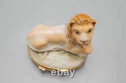 Limoges France Porcelain Trinket Box Porcelaine De Paris Rochard Resting Lion