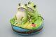 Limoges France Porcelain Trinket Box Rap Frog Couple Lilly Pad Bug Peint Main