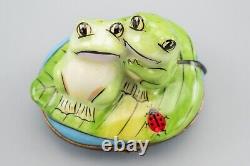 Limoges France Porcelain Trinket Box RAP Frog Couple Lilly Pad Bug Peint Main